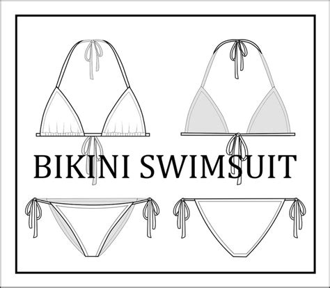 Swimsuits Set Bundle Vector Bikini Fashion Flat Sketch For Adobe Illustrator Technical
