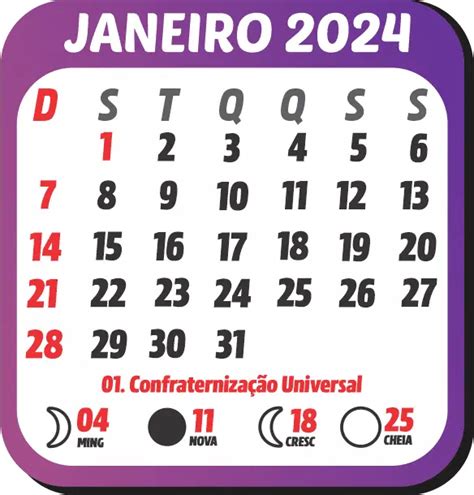 Janeiro 2024 Calendário Imagem Legal