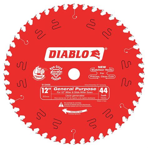 DIABLO, 12 in Blade Dia., 44 Teeth, Circular Saw Blade - 52XF79|D1244X ...