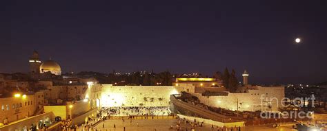 Panoramic Night View Of The Wailing Wall Photograph by Alon Meir