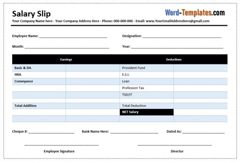 salary slip templates   excel  word customizable  labor