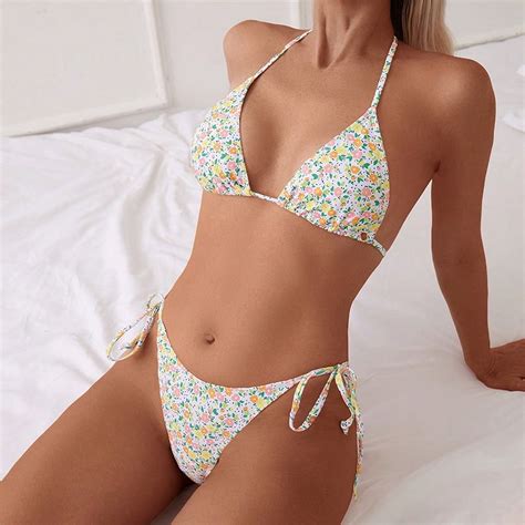 Generic New Floral Tie Neck Bikini Swimsuit Women S Three Point Sexy Bikini Swimming Suit