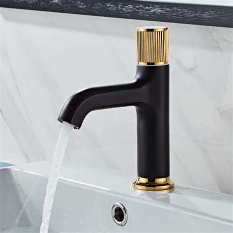 Sanitary Ware Bathroom Cold And Hot Water Brass Black Gold Single Lever Basin Mixer Basin