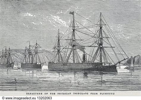 Engraving Depicts The Departure Of The Prussian Ironclads From Plymouth