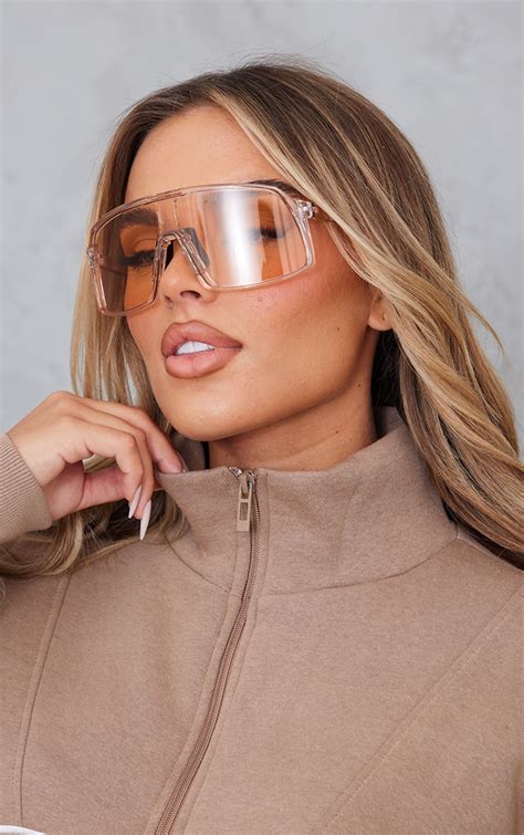 Nude Oversized Mirrored Visor Sunglasses Accessories Plt