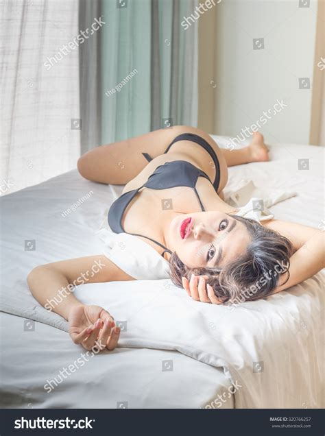 Sexy Asian Woman Black Bikini Lying Stock Photo Shutterstock