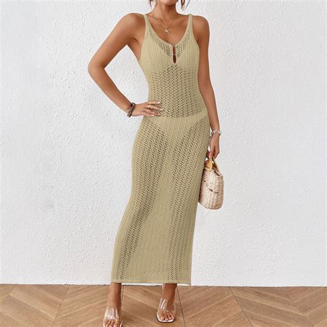 Pstuiky Bikini Cover Up Women Solid Color Sleeveless Loose Beach Cover