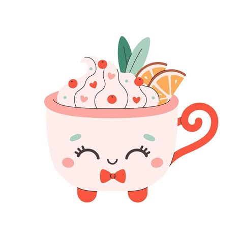Holiday Hot Drinks With Festive Topping And Orange Slices In Cute Mug