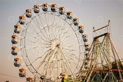 Closeup Of Multi Coloured Giant Wheel During Dussehra Mela In Delhi