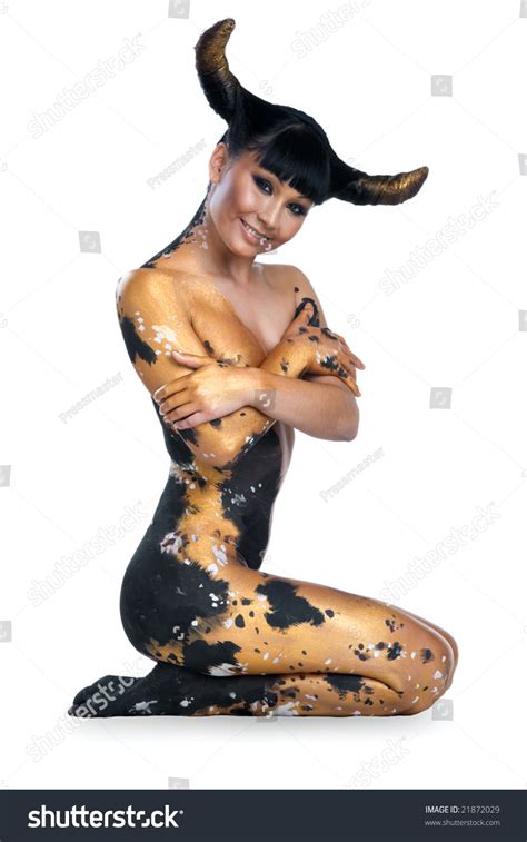 Portrait Naked Woman Bodyart Sitting Embracing Stock Photo Edit Now 21872029
