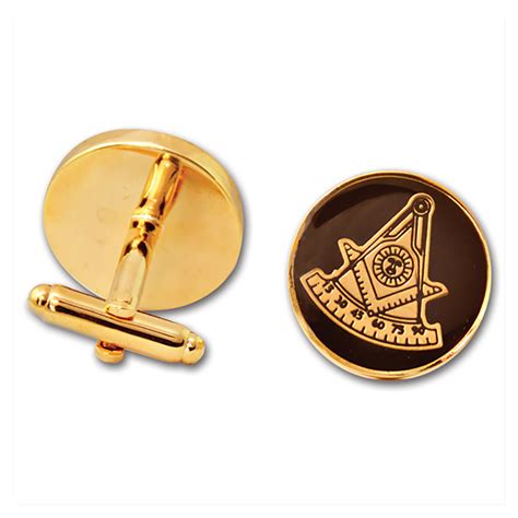 Past Master Round Masonic Cuff Link Pair Black And Gold 3