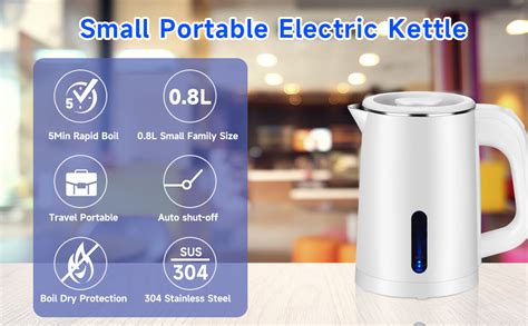 Amazon Small Electric Tea Kettle Stainless Steel 0 8L Portable Mini Hot Water Boiler