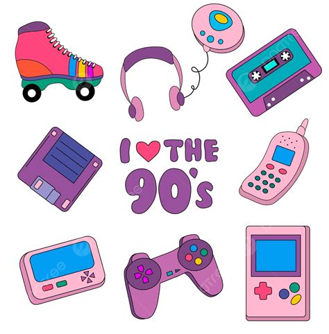 90sstyle Retro Sticker Set With Vintage Icons Lettering Life Joy Vector ...
