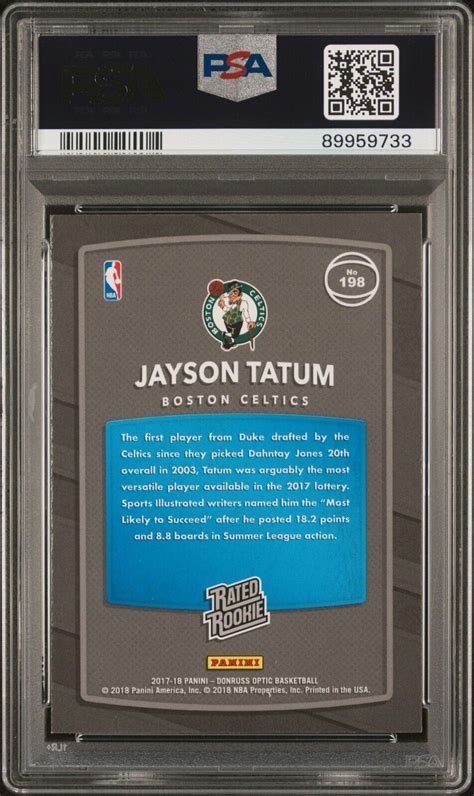 Jayson Tatum Panini Donruss Optic Rated Rookie Psa