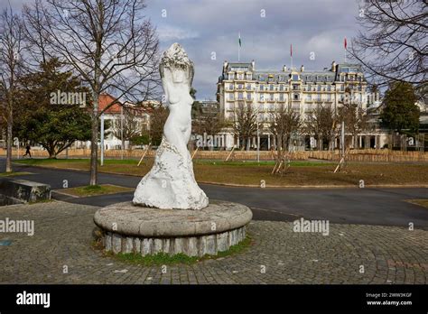 Statue Of The Virgin Of Lake Geneva Vierge Du Lac And The Hotel Beau