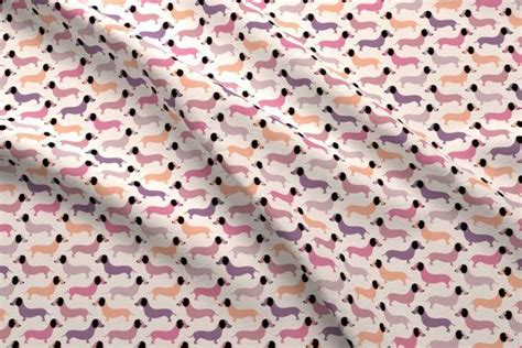 Retro Dachshund Fabric Vintage Doxie Sausage Dogs Dachshund Pink By