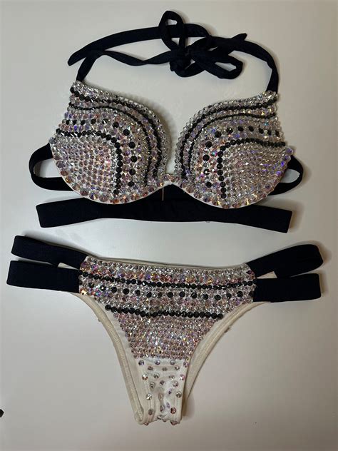 Black And White Swarovski Crystal Bikini Set Size Xs Etsy