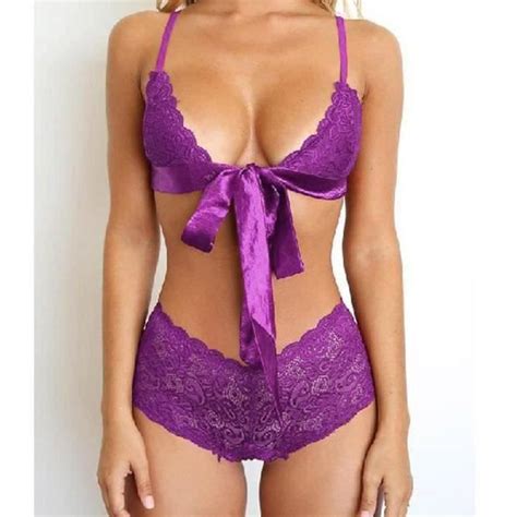 Femmes Sexy Culotte En Dentelle Slip Sous Vêtements Lingerie Élastique Mariée Bowknot Violet