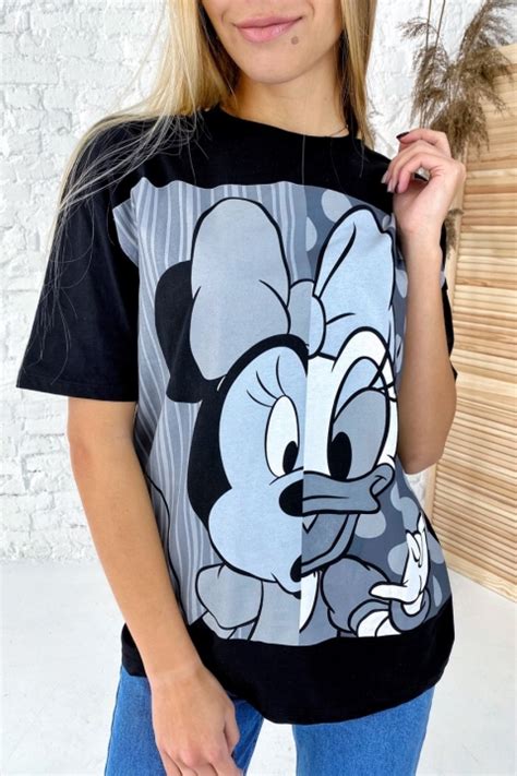 Базовая футболка с комбинированным принтом мультфильмы - 1506-1 ...