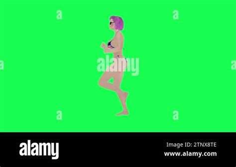 Sexy Woman In British Flag Bikini Making A Phone Call Right Angle Isolated Green Screen