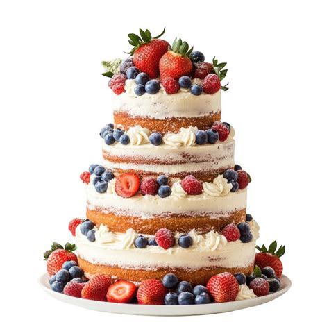 Three Tiered Naked Cake With Fresh Berries Stock Photo Image Of Beautiful Dessert