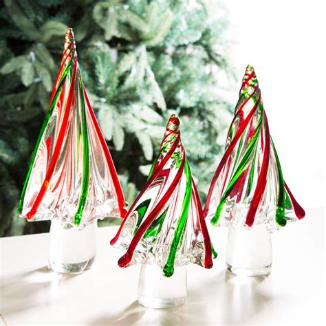 [official] Glitzhome 9 8 H Red Green Striped Table Decor Glass Christmas Tree