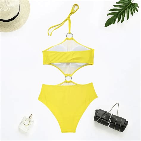 Sexy Fashion Transparent Bikini Women V Neck Swimwear Sleeveless Solid Color One Piece Swimsuit