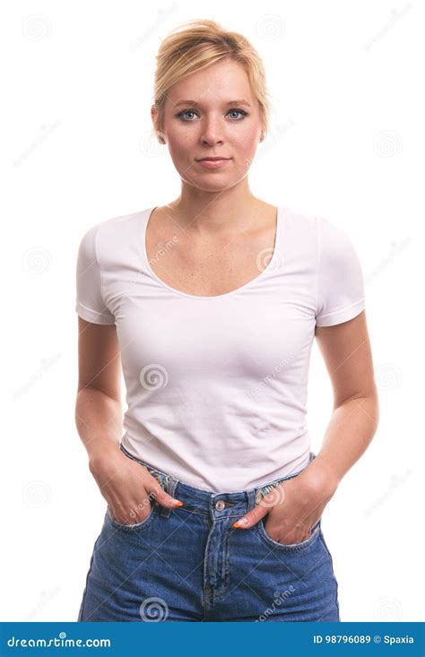 Jeune Fille Blonde Mignonne Avec Des Taches De Rousseur Image Stock Image Du Mains Fille