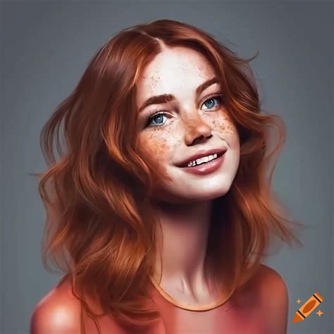 Portrait Of A Beautiful Young Woman With Freckles And Auburn Hair