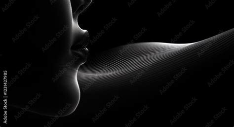 Beautiful Nude Woman Silhouette Soft Lighting Curves Slim Waist Elegant Figure Black Background