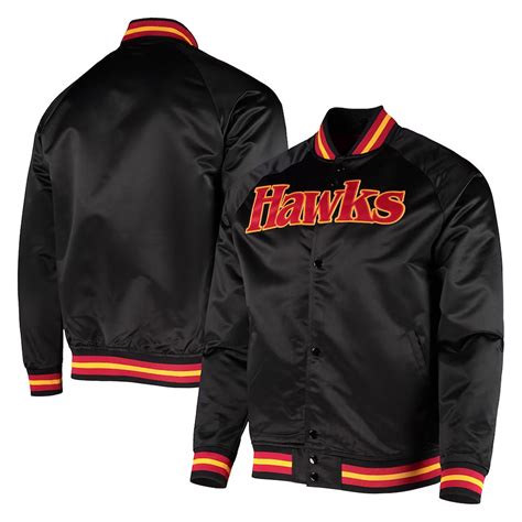 Satin Full Snap Hardwood Classics Atlanta Hawks Black Jacket