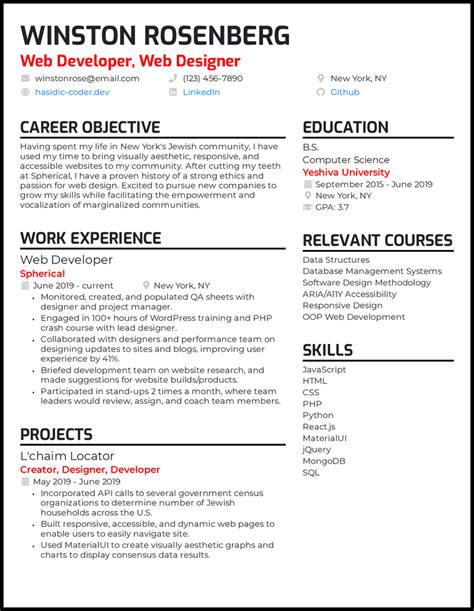 Web Developer Resume Examples Writing Tips Free Off