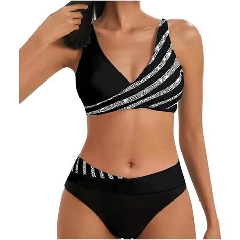 Femme Maillot de Bain Deux pièces Bikini Push Up Ensembles Bikini Taille Haute Rembourré