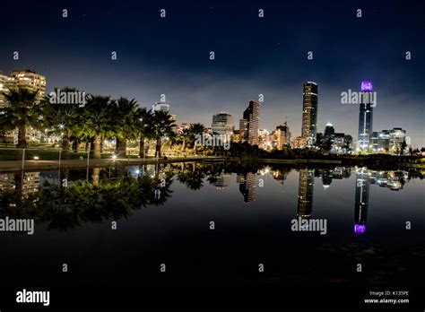Santiago, Chile skyline at Night from Parque Bicentenario Stock Photo ...