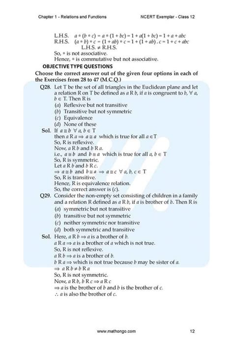 Ncert Exemplar For Class 12 Maths Chapter 1 Mathongo