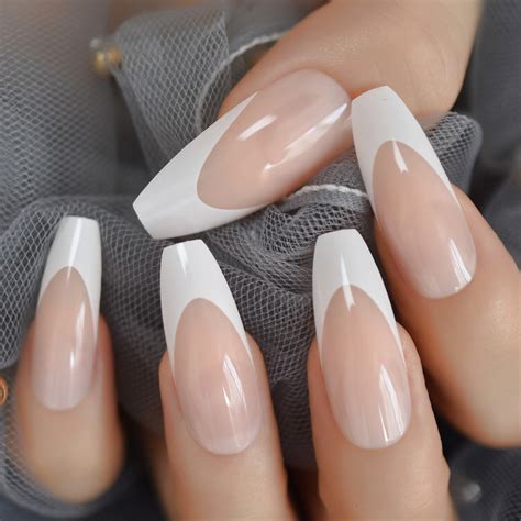 Long Shiny French Nail Natural Nude Full Cover Pla Grandado