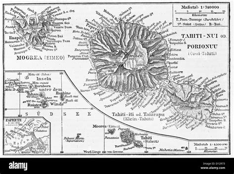 Vintage Map Of Tahiti Island At The End Of 19th Century Stock Photo Alamy