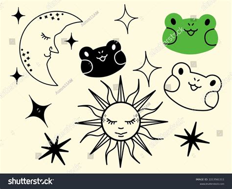 Cute Sun Moon Frog Vector Simple Stock Vector Royalty Free 2213561311