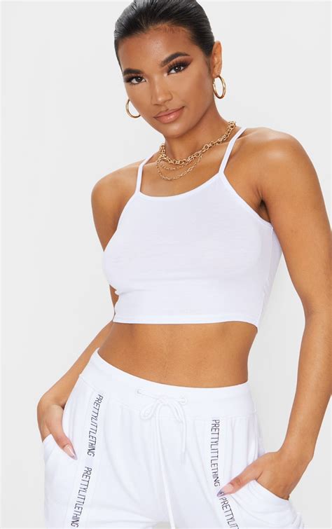 Basic White Jersey Racer Neck Crop Top Tops Prettylittlething Aus