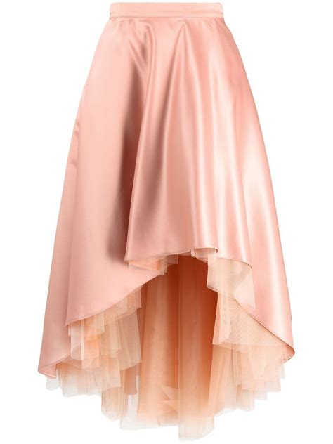 Pinko High Low Satin Tulle Skirt In Rosa Modesens