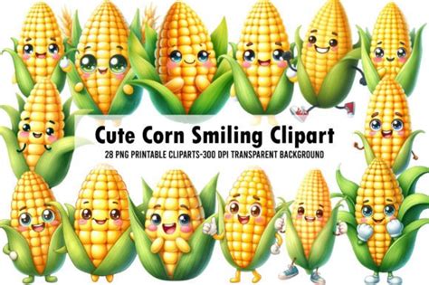 Watercolour Cute Corn Smiling Clipart Graphic by WatercolorArt ...