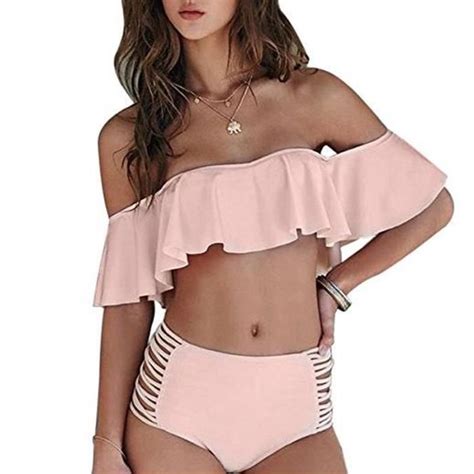 Maillot De Bain Femme 2 Pièces Taille Haute Bikini Jeune Fille Bandeau