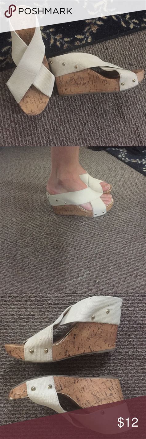 Super Cute Nude Cork Studded Wedges