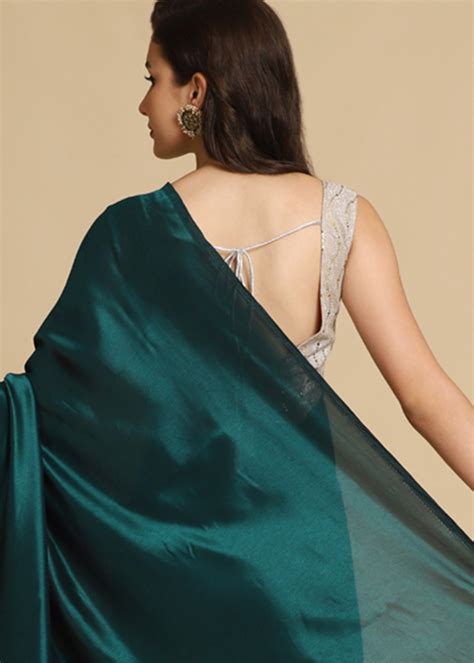 Green Satin Plain Saree With Blouse Saree 4803sr14