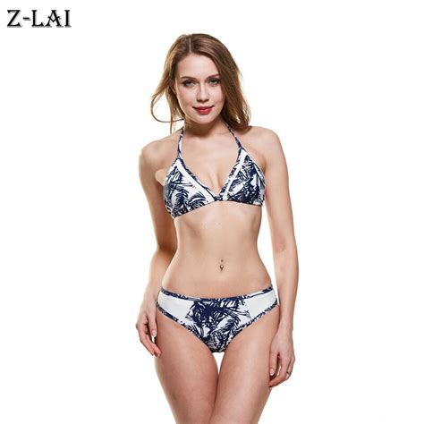 Z LAI Sexy Patchwork Bikini Set Halter Swimwear Female Push Up Low Waist Swimming Suit High