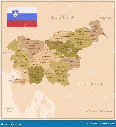 Municipalities Of Slovenia Colored By Statistical Regions Vector Map