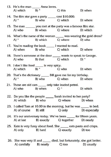 Present Perfect Vs Past Simple Adverbs Relative Clause Worksheet