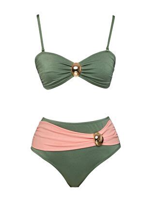 Sailor Moda Haki Straplez Özel Tasarım Aksesuarlı Bikini Takım