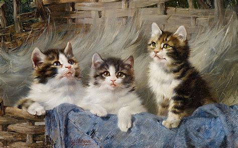 Three Kittens Art Trio Painting Iulius Adam Pictura Kitten