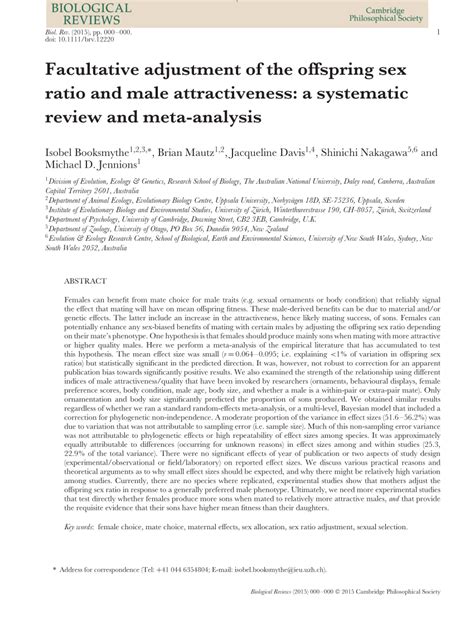 PDF Facultative Adjustment Of The Offspring Sex Ratio And Male